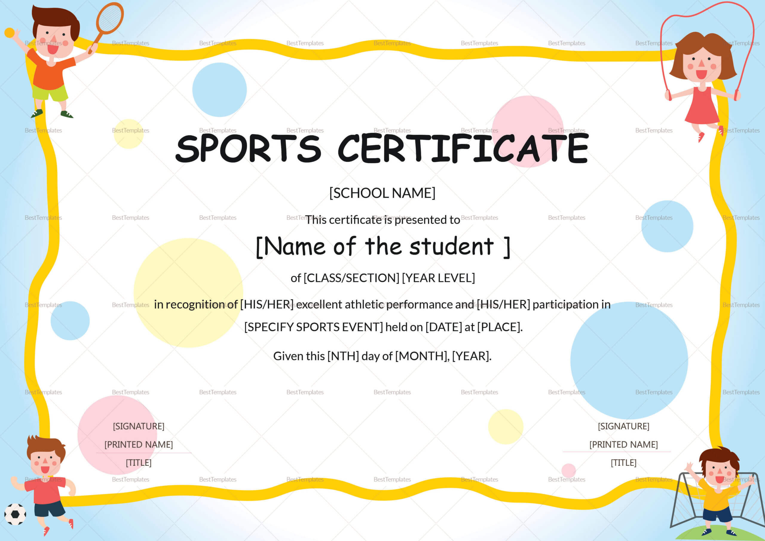 Kids Sports Participation Certificate Template Within Athletic Certificate Template