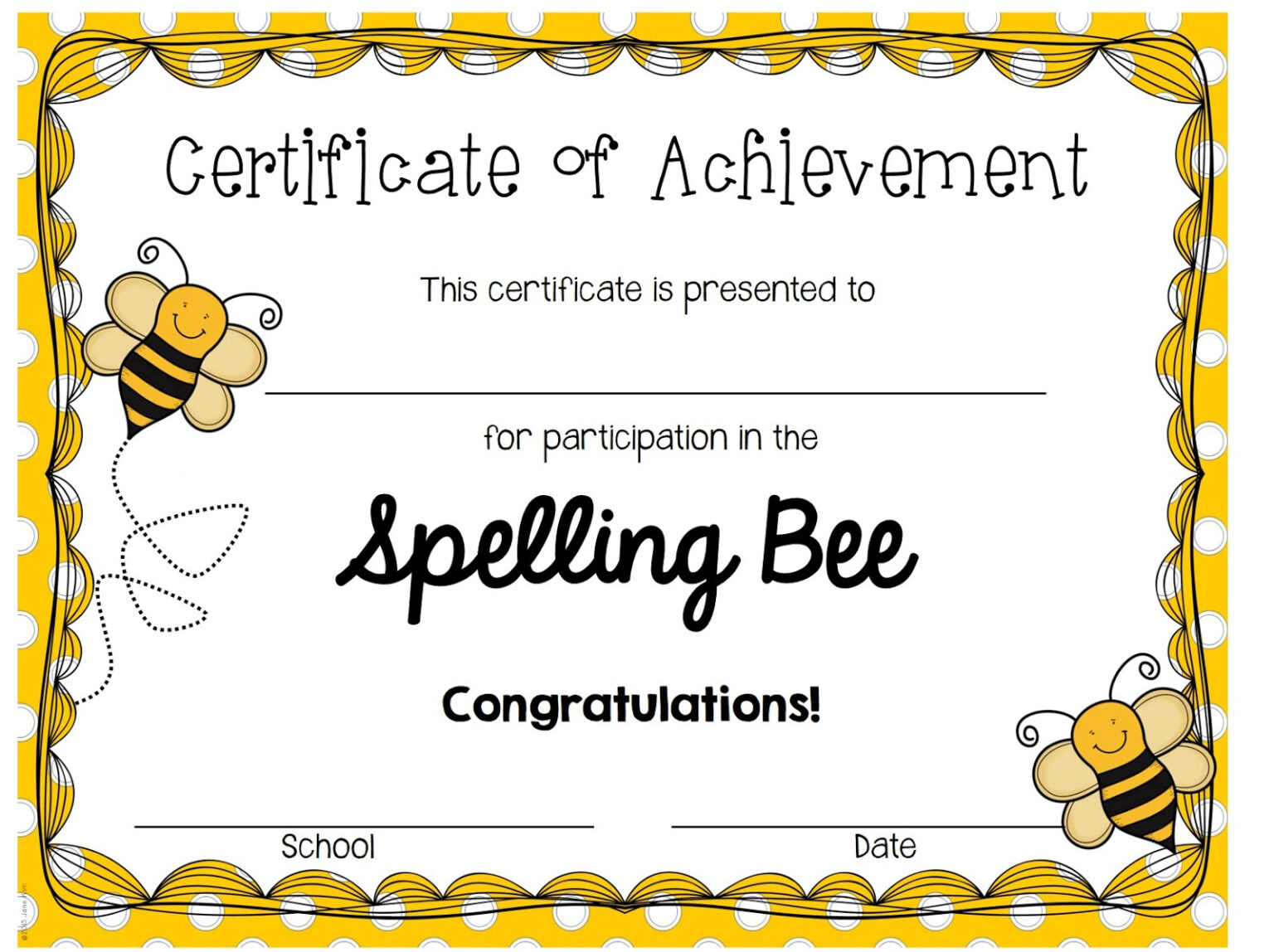 Spelling Bee Certificate Templates Free