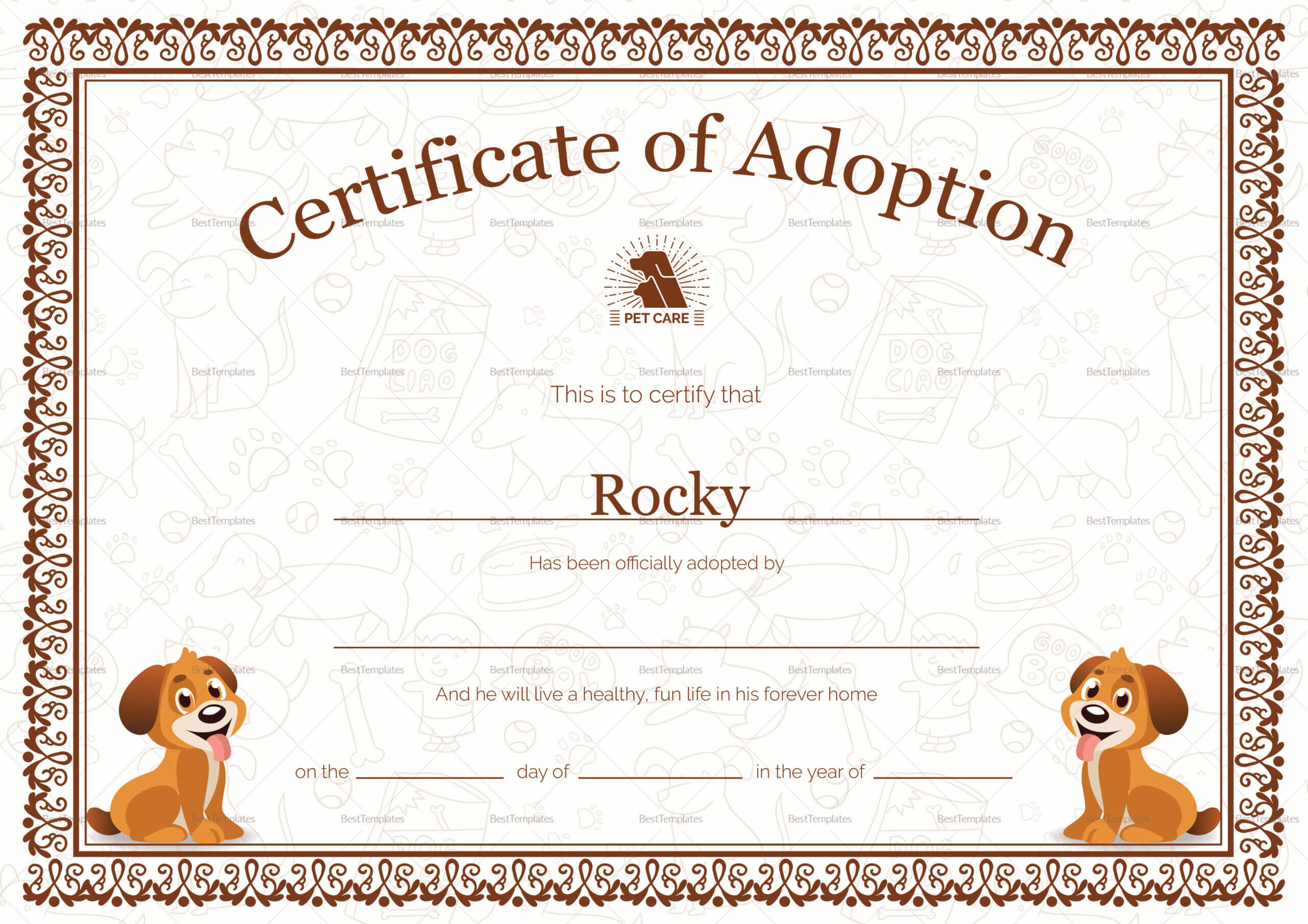 Kitten Adoption Certificate Within Pet Adoption Certificate Template