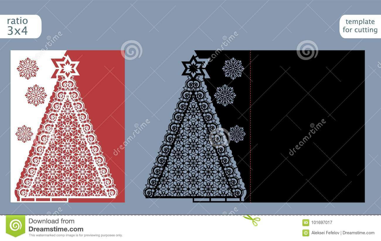 Laser Cut Out Christmas Card Template. Die Cut Paper Card With Fold Out Card Template