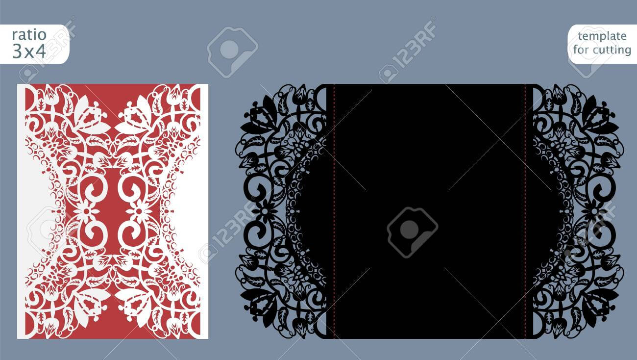 Laser Cut Wedding Invitation Card Template Vector. Die Cut Paper Card With  Abstract Pattern. Cutout Paper Gate Fold Card For Laser Cutting Or Die With Fold Out Card Template