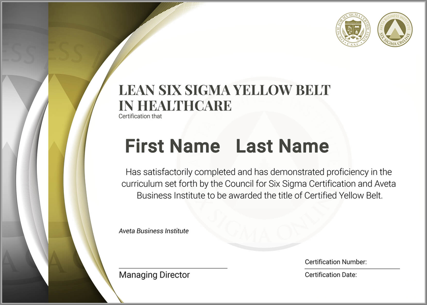 Lean Six Sigma Yellow Belt Certification In Healthcare Inside Green Belt Certificate Template