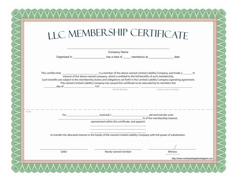 Llc Membership Certificate Template Word Professional Template Ideas