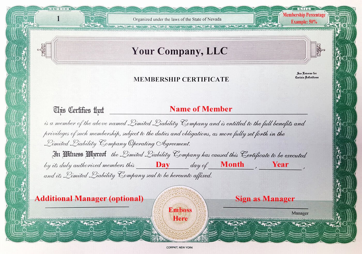 Llc Membership Certificates Templates Calep midnightpig co For New