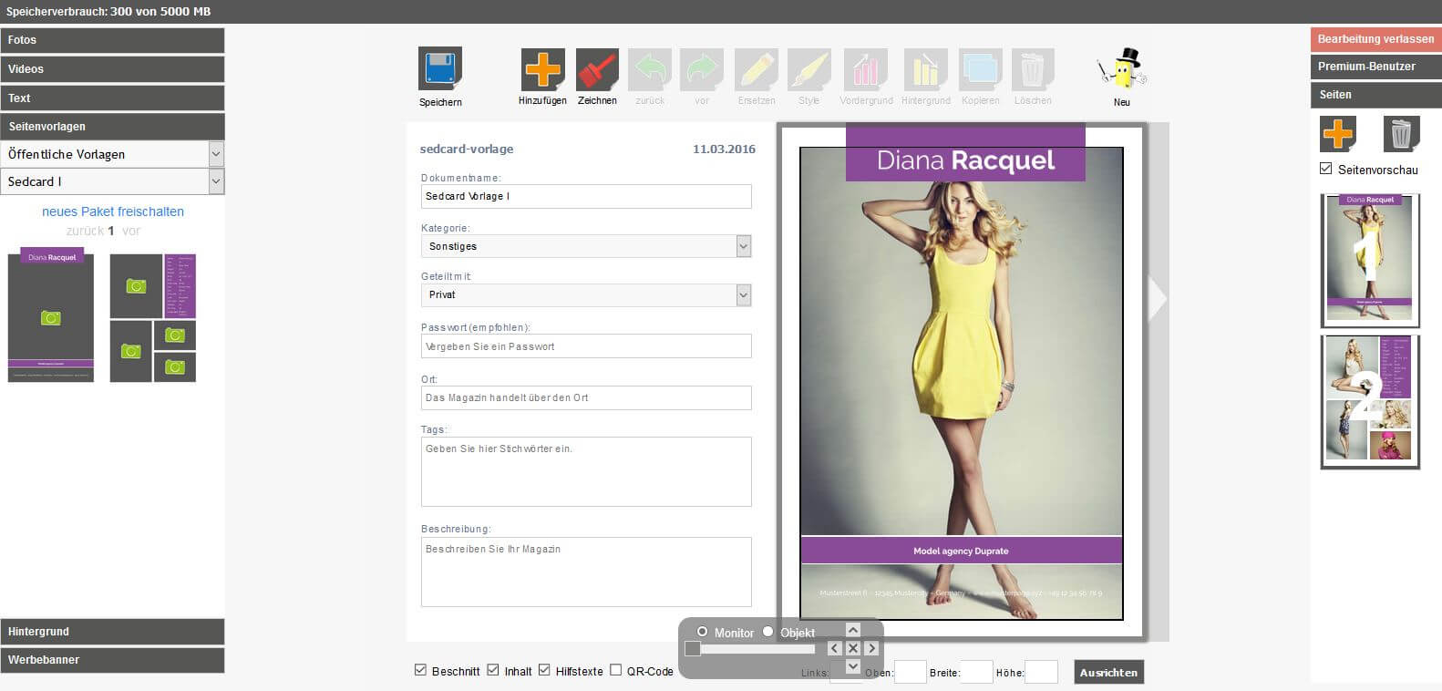 Mag Glance: Online Comp Card Maker | Print Your Sedcard Pertaining To Free Comp Card Template