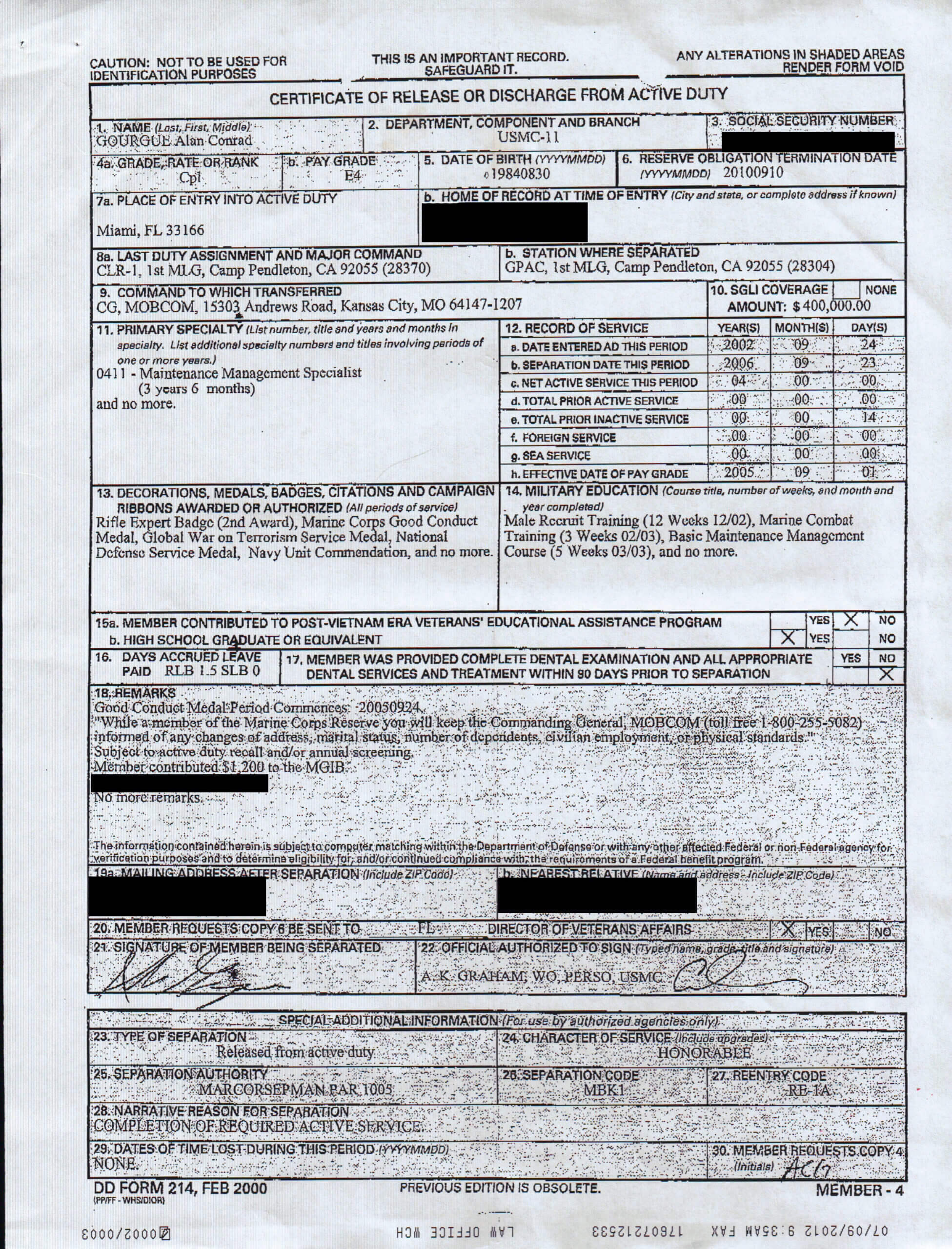 Marines Catch 'deserter'  5 Years After His Honorable Inside Usmc Meal Card Template
