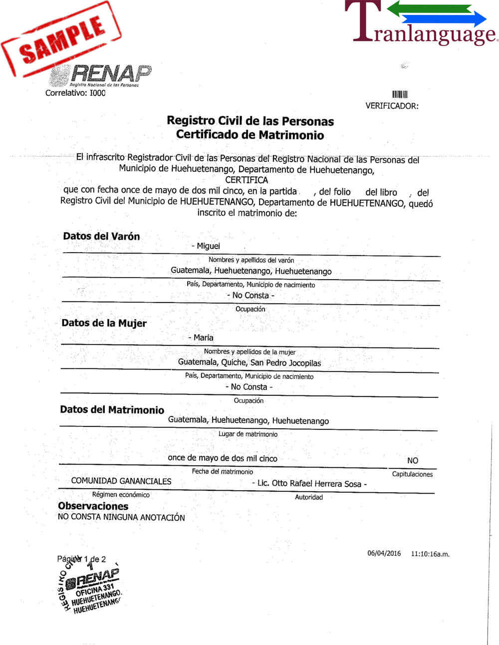 Marriage Certificate Guatemala Regarding Birth Certificate Translation Template