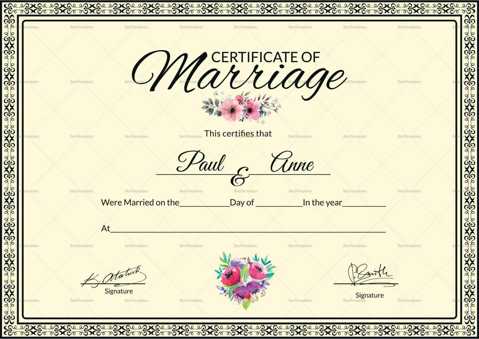 Marriage Certificate Template With Regard To Certificate Of Marriage 
