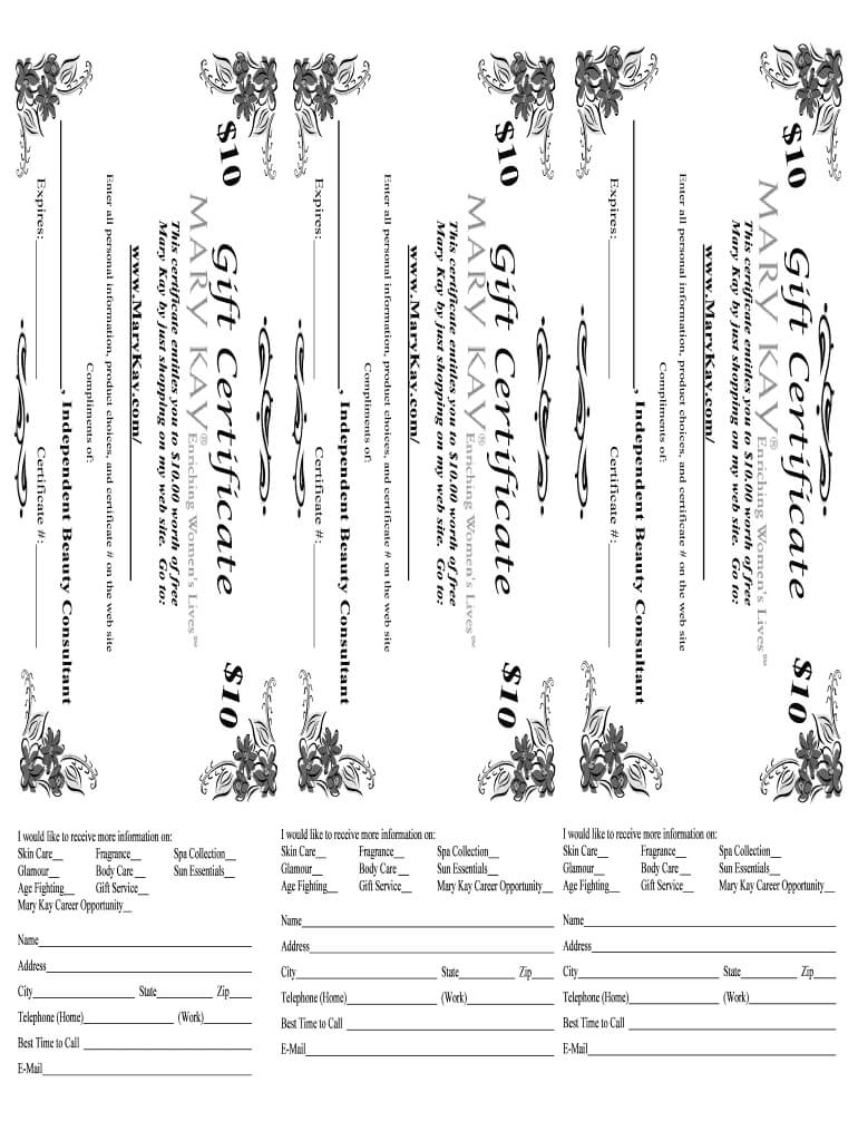 Mary Kay Gift Certificate - Fill Online, Printable, Fillable For Mary Kay Gift Certificate Template