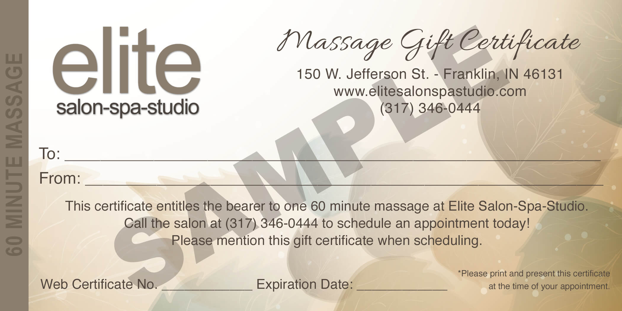 Massage Gift Certificate Sample – Elite Salon Spa Studio In Salon Gift Certificate Template