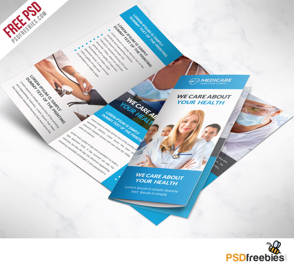Medical Care And Hospital Trifold Brochure Template Free Psd Intended For 3 Fold Brochure Template Psd Free Download