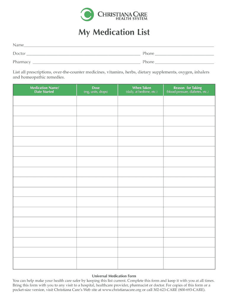 Medication List Form – Calep.midnightpig.co With Medication Card Template