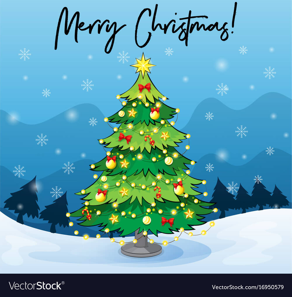 Merry Christmas Card Template With Christmas Tree Intended For Adobe Illustrator Christmas Card Template