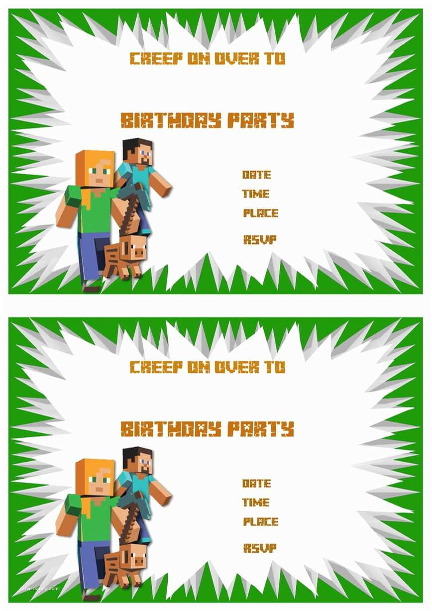 Minecraft Birthday Invitation Template Minecraft Birthday Inside Minecraft Birthday Card Template