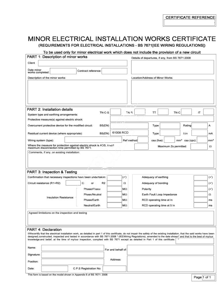 Minor Works Certificate Pdf - Fill Out And Sign Printable Pdf Template |  Signnow In Minor Electrical Installation Works Certificate Template