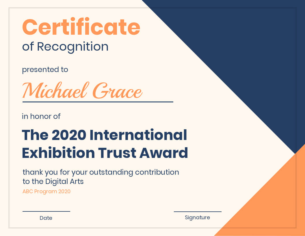Modern Certificate Of Recognition Template With Template For Certificate Of Award
