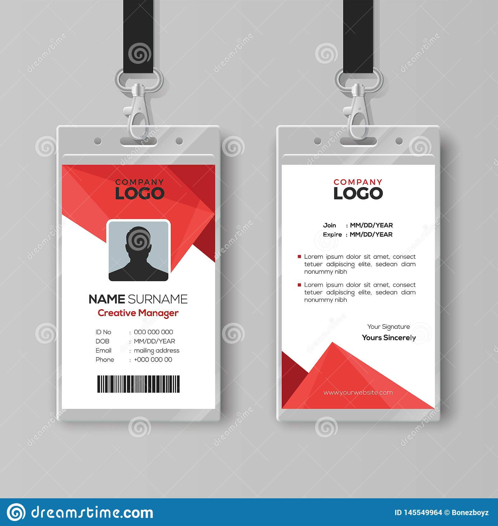 Modern Id Card Template With Abstract Red Geometric Style For Conference Id Card Template