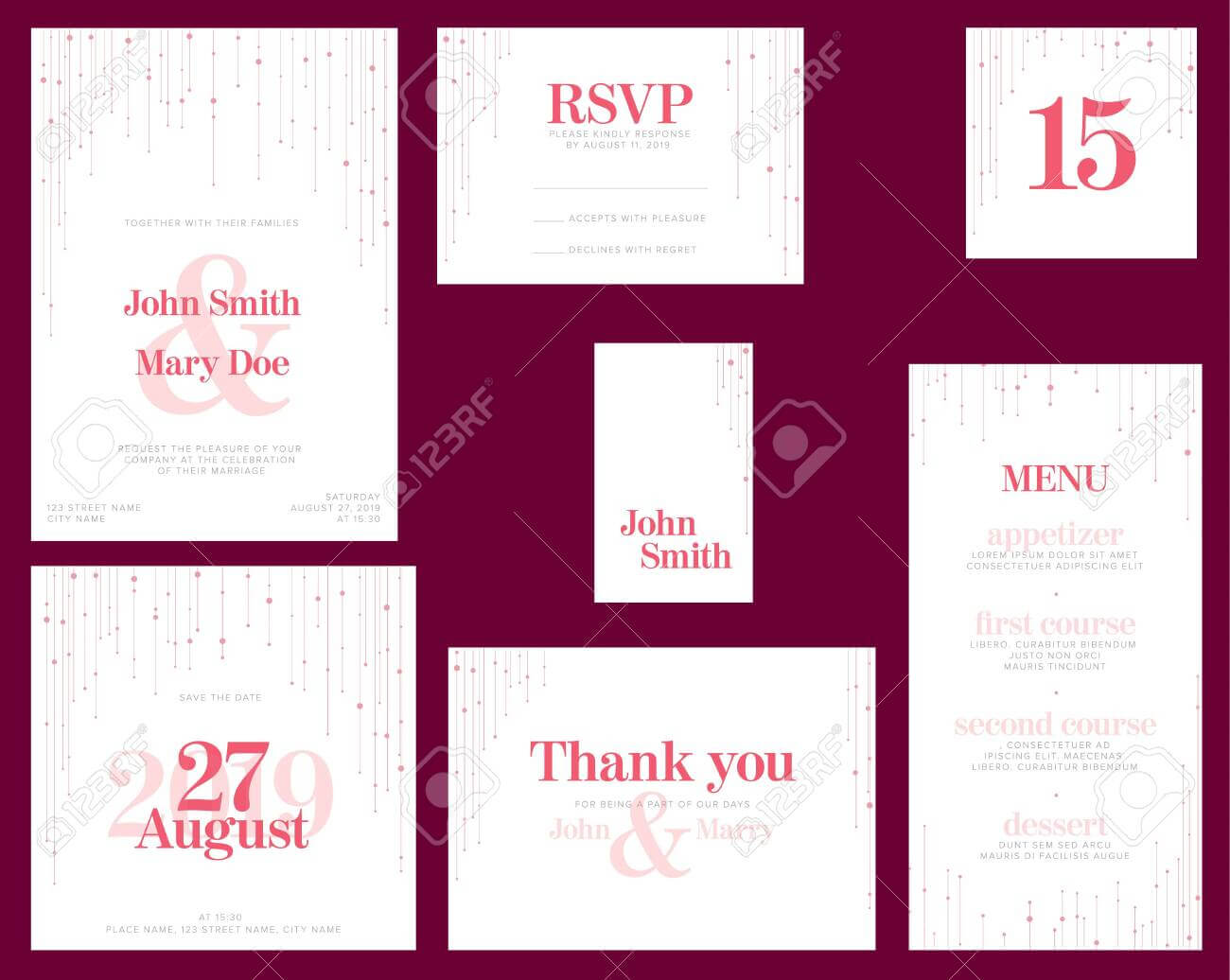 Modern Pink Wedding Suite Collection Card Templates With Pink.. Inside Table Name Card Template