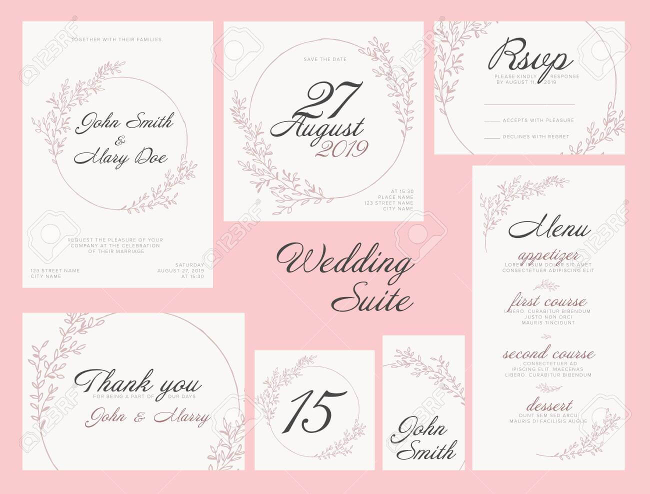 Modern Pink Wedding Suite Collection Card Templates With Pink.. Intended For Table Number Cards Template