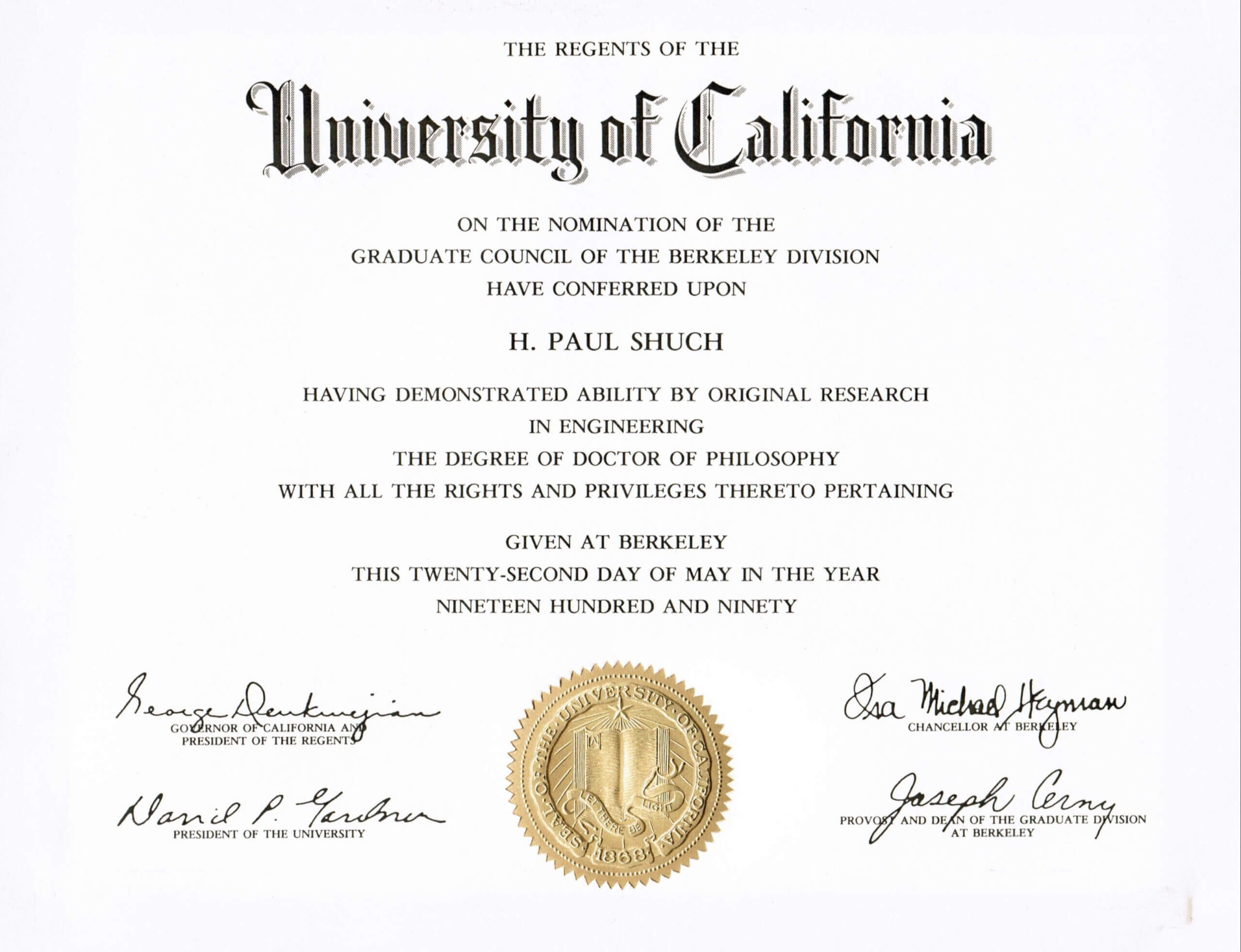 full phd certificate