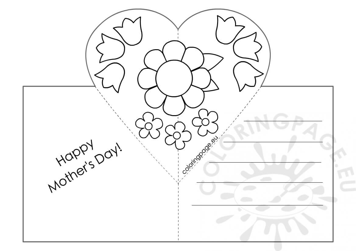 Mothers Day Card With Heart Pop Up Template – Coloring Page With Pop Out Heart Card Template