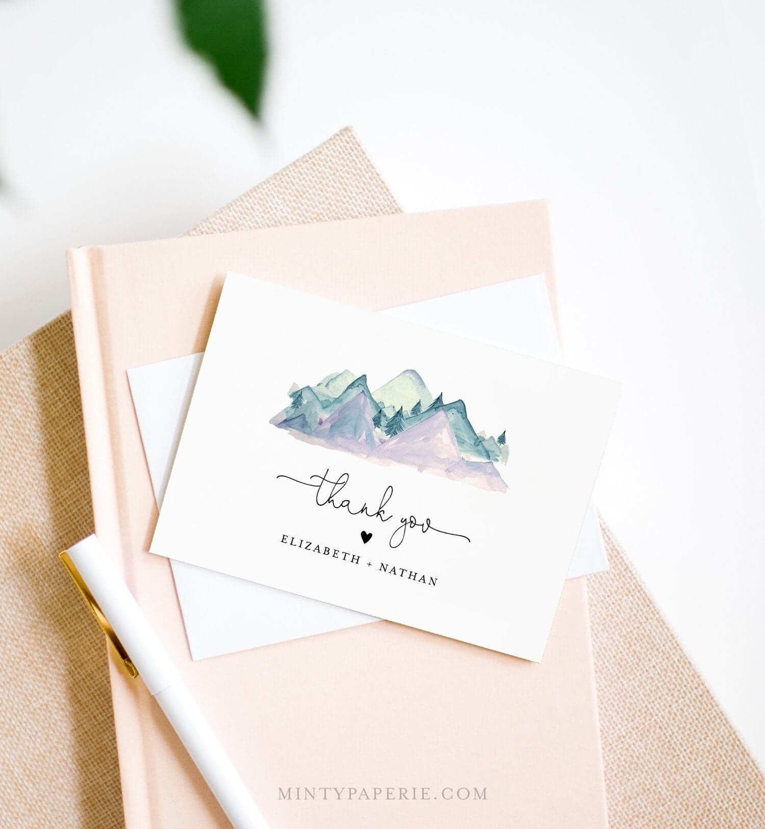 Mountain Thank You Card Template, Editable Wedding, Bridal Throughout Template For Baby Shower Thank You Cards