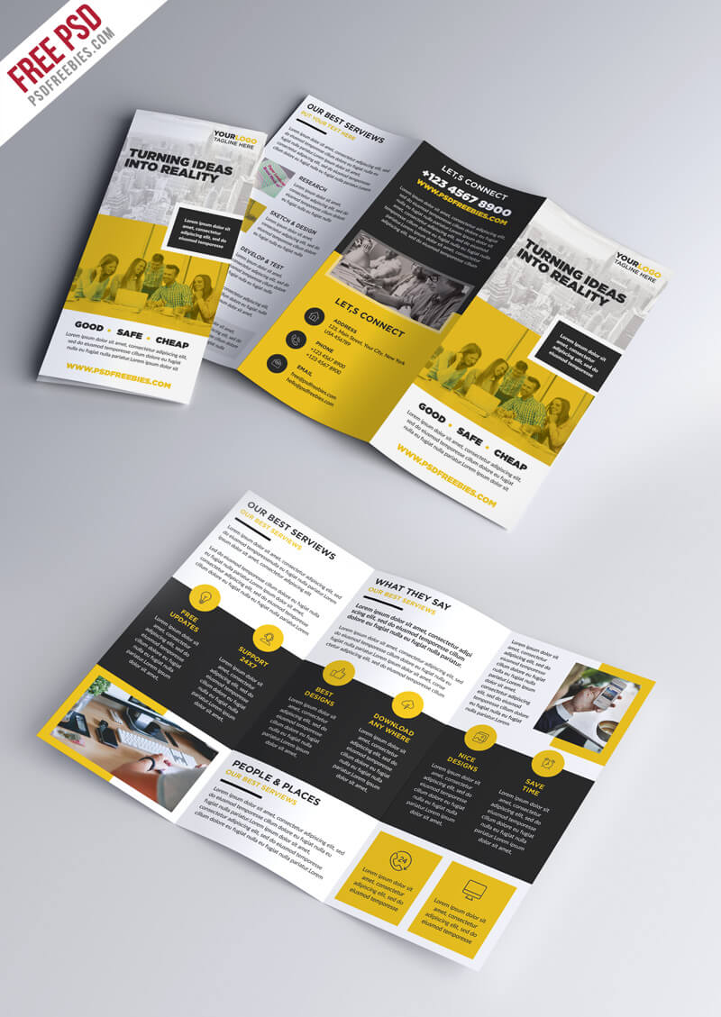 Multipurpose Tri Fold Brochure Psd Template | Psdfreebies For Brochure Psd Template 3 Fold