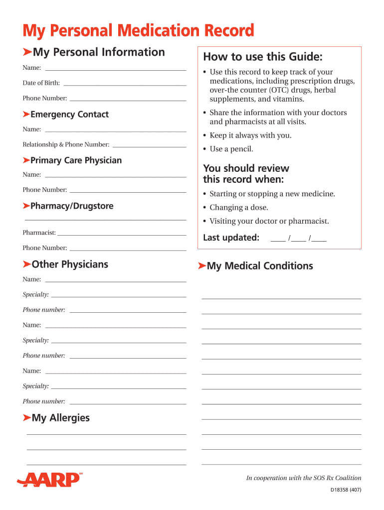My Personal Medication Record – Fill Online, Printable Inside Medication Card Template
