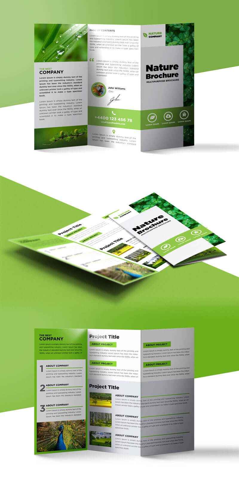 Nature Tri Fold Brochure Template Free Psd | Psdfreebies For Free Three Fold Brochure Template