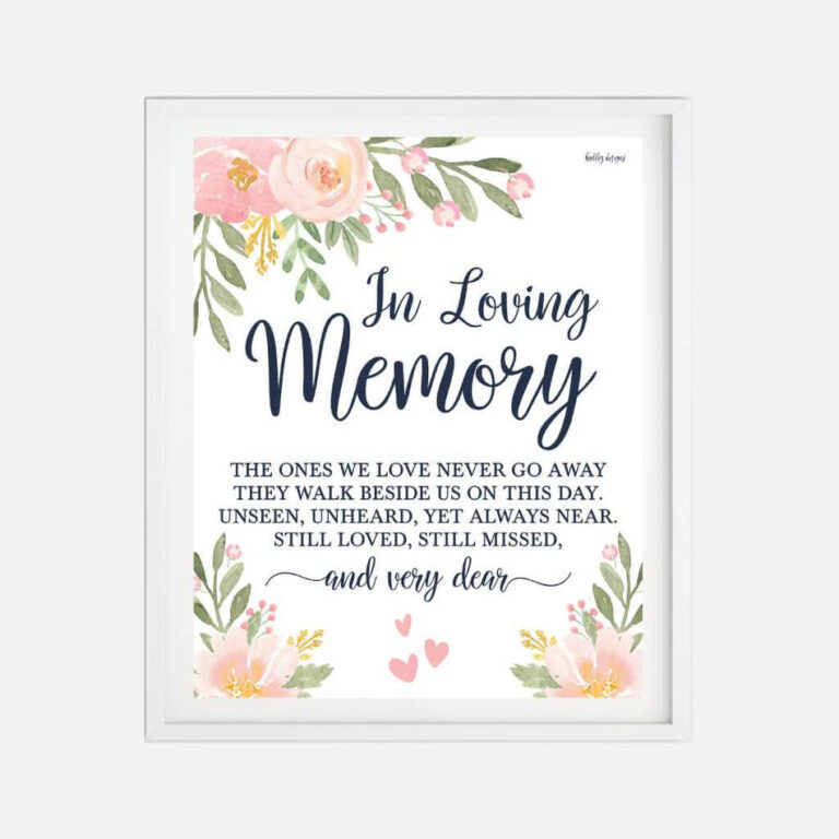 Navy And Blush Floral Wedding In Loving Memory Sign Template With In