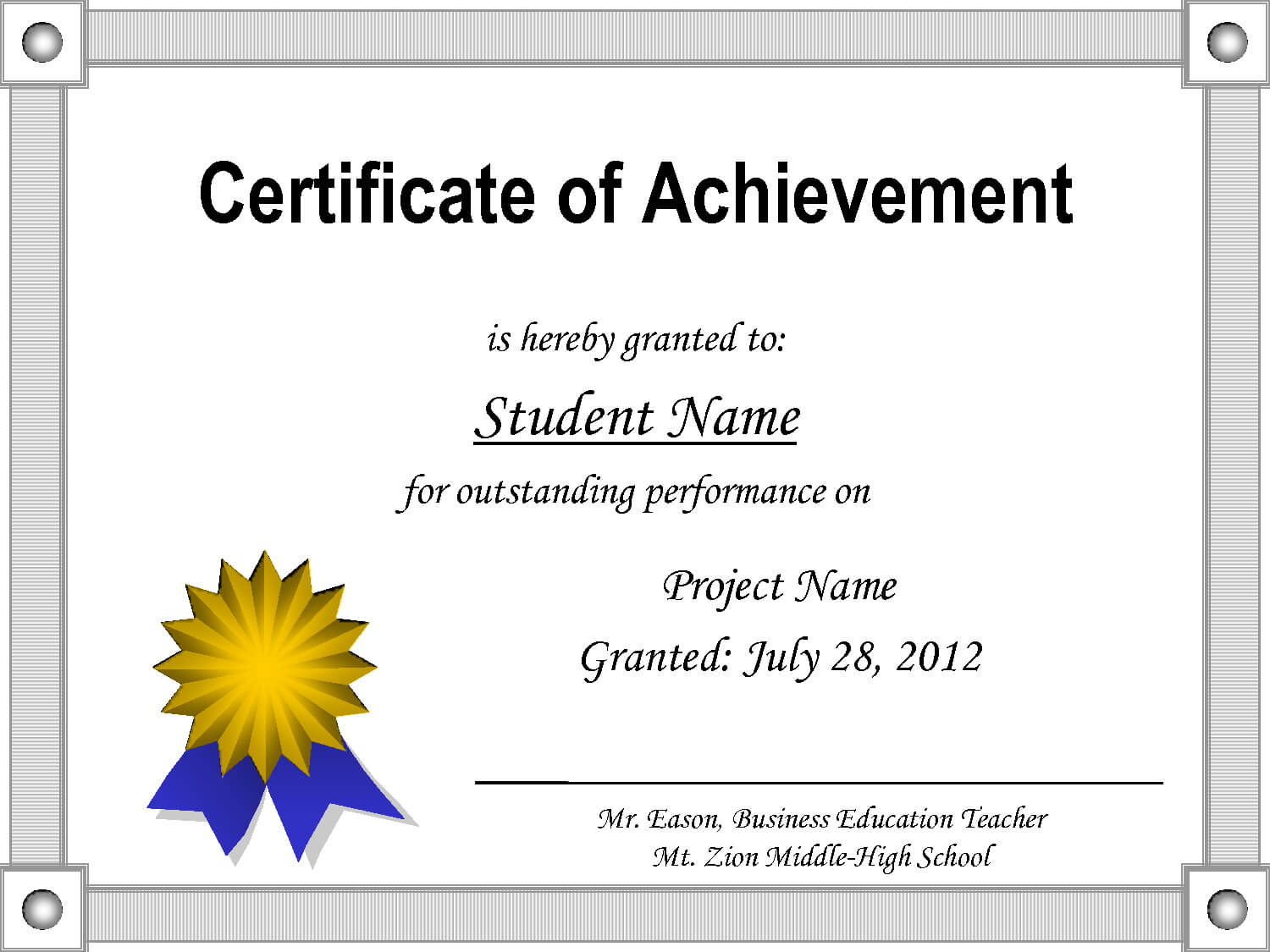 Of Achievement Template Regarding Certificate Of Achievement Template Word
