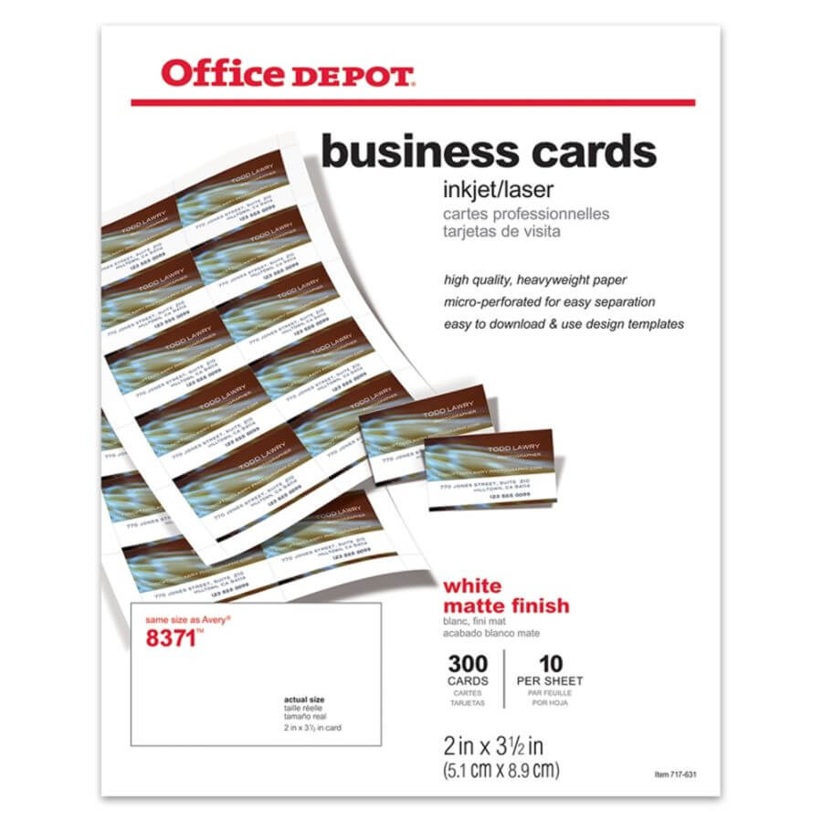 Office Depot Matte Business Cards, 2In. X 3 1/2In., White, Pack Of 300,  98032 Intended For Office Depot Business Card Template