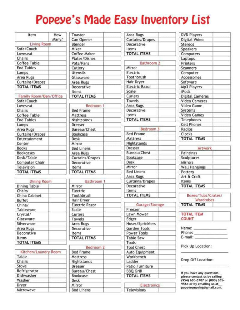 moving box inventory list template