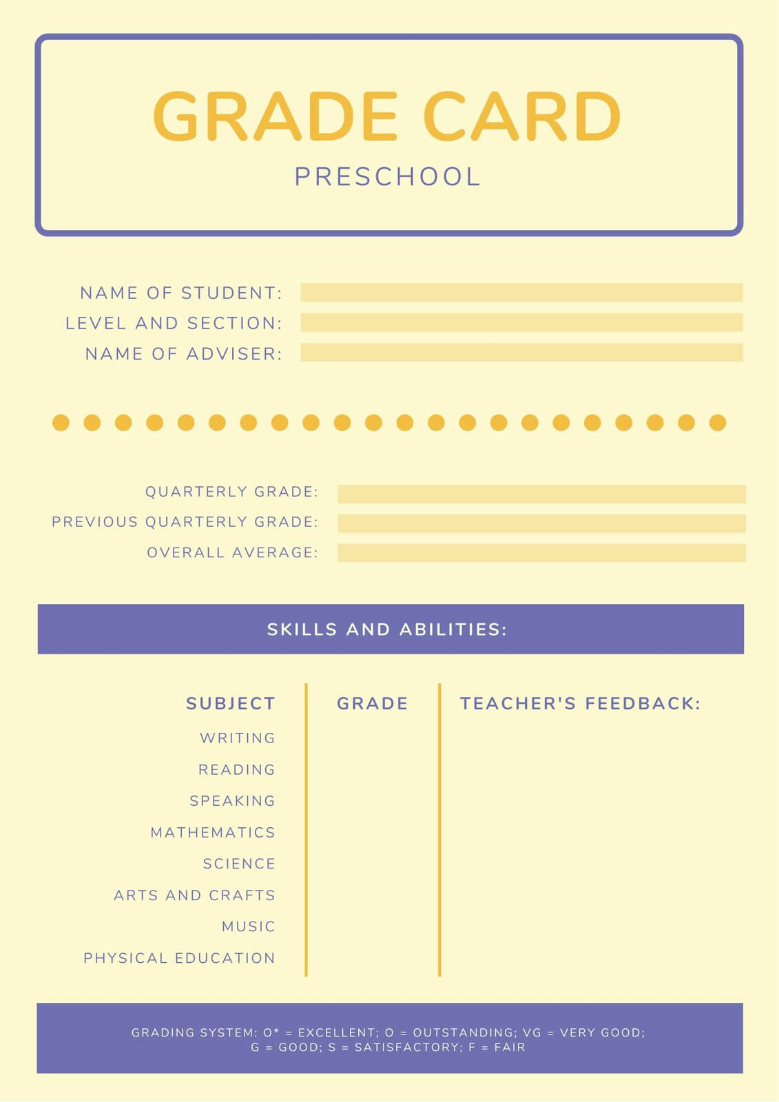 Orange And Blue Preschool Report Card – Templatescanva Regarding Boyfriend Report Card Template