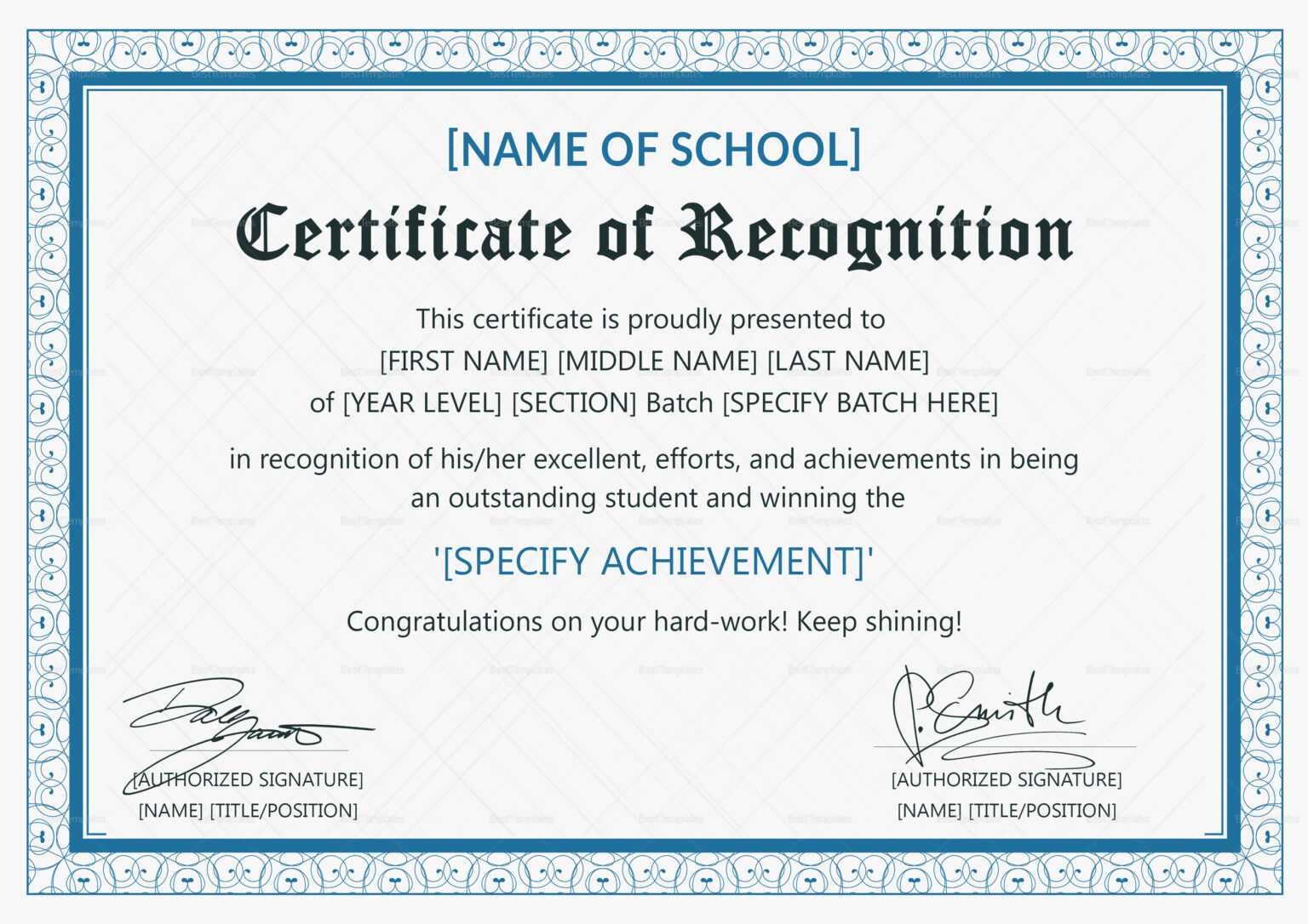 Outstanding Student Recognition Certificate Template With Regard To 