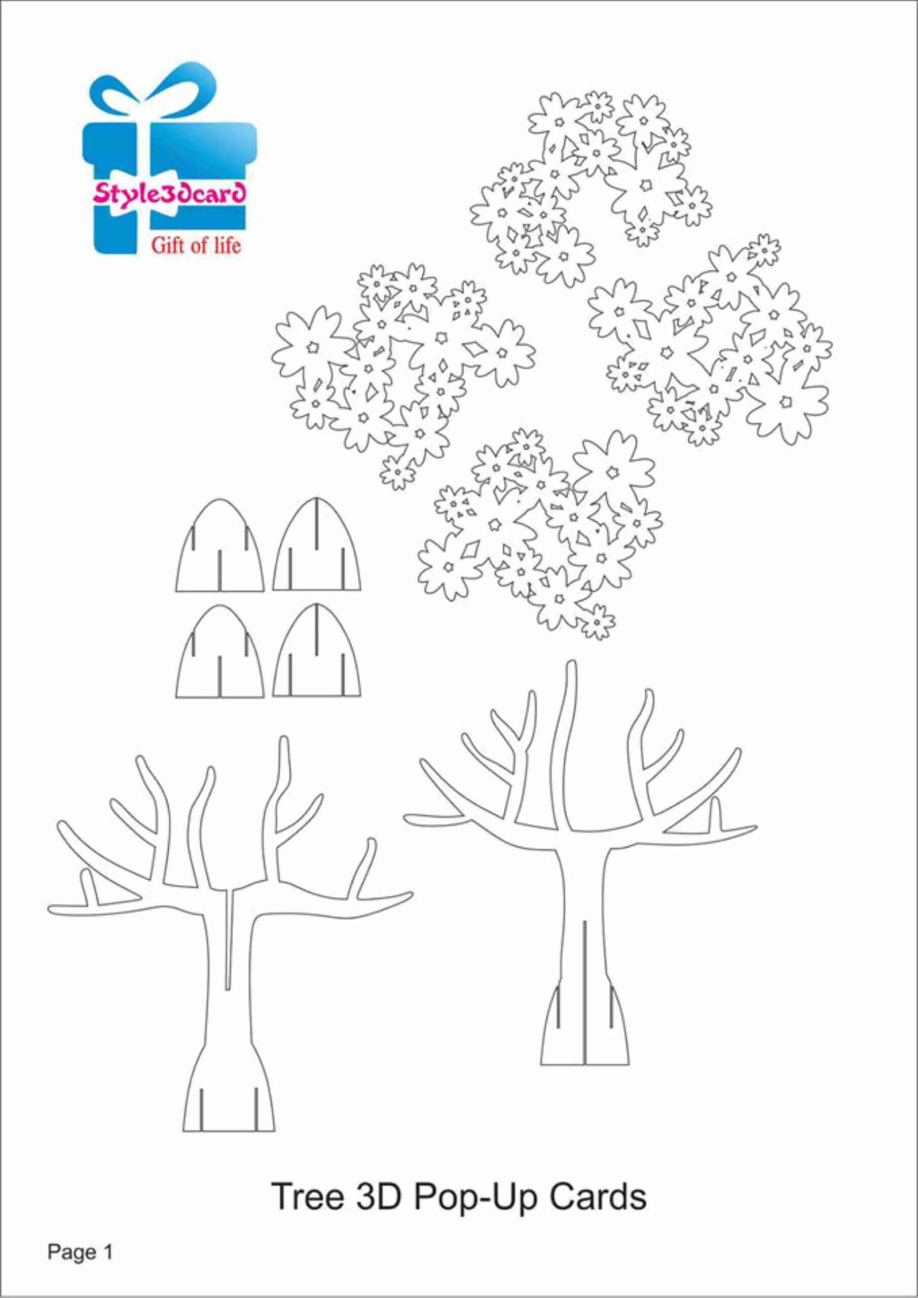 Papercraft Cards Tree 3D Pop Up Card Kirigami Pattern 1 Throughout Pop Up Card Templates Free Printable