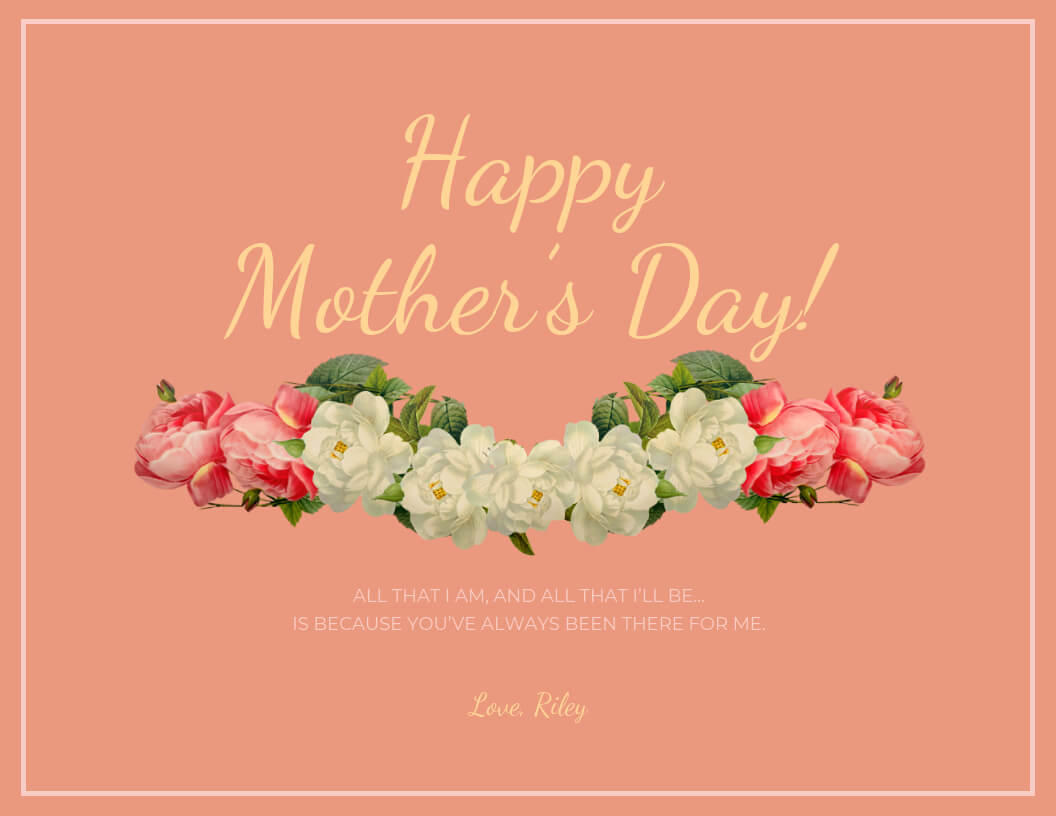 Peach Happy Mother's Day Card Template Intended For Mothers Day Card Templates