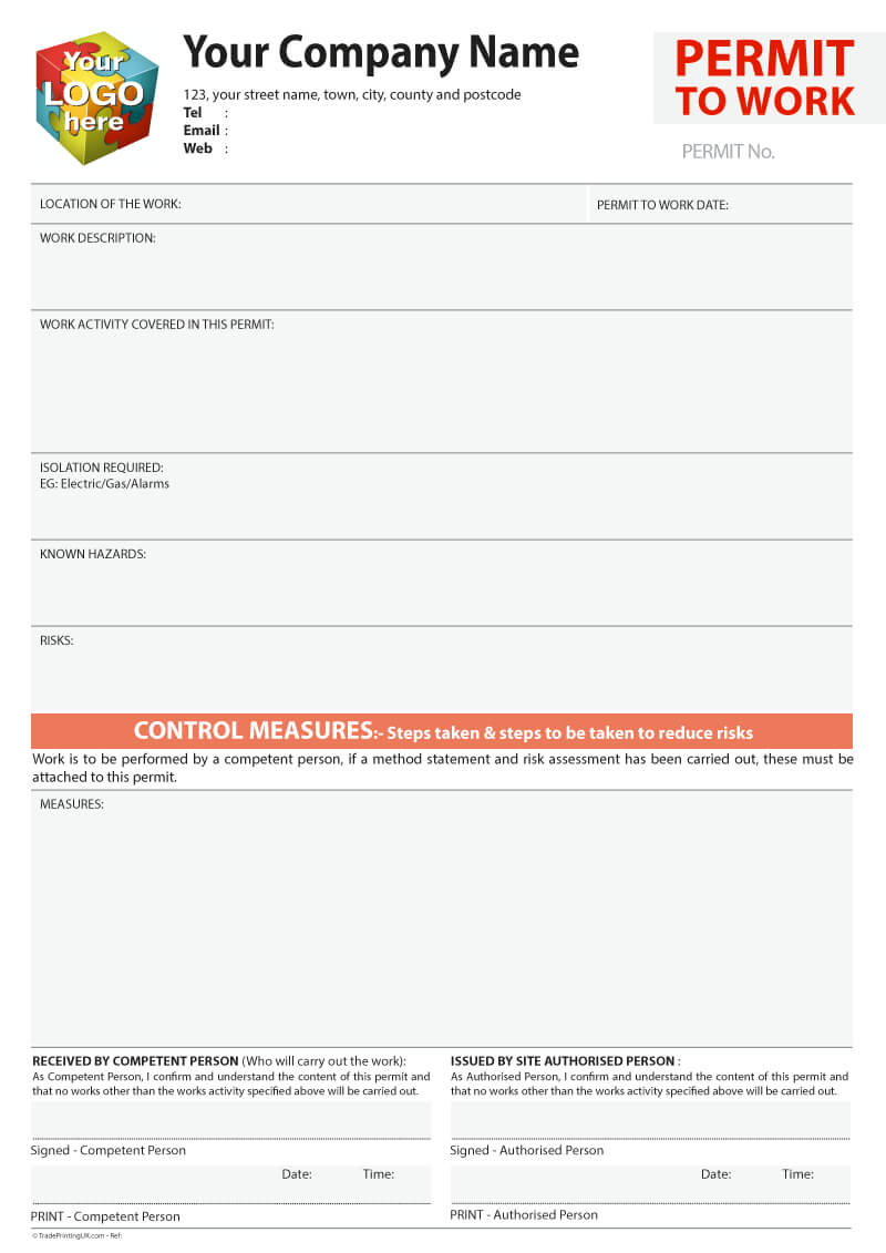 Permit To Work Template For Carbonless Printing From £40 Throughout Electrical Isolation Certificate Template