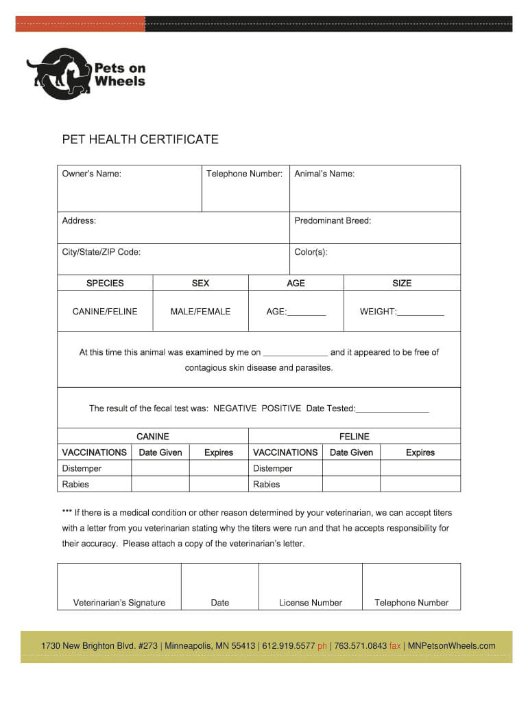 Pet Health Certificate Online – Fill Online, Printable With Dog Vaccination Certificate Template