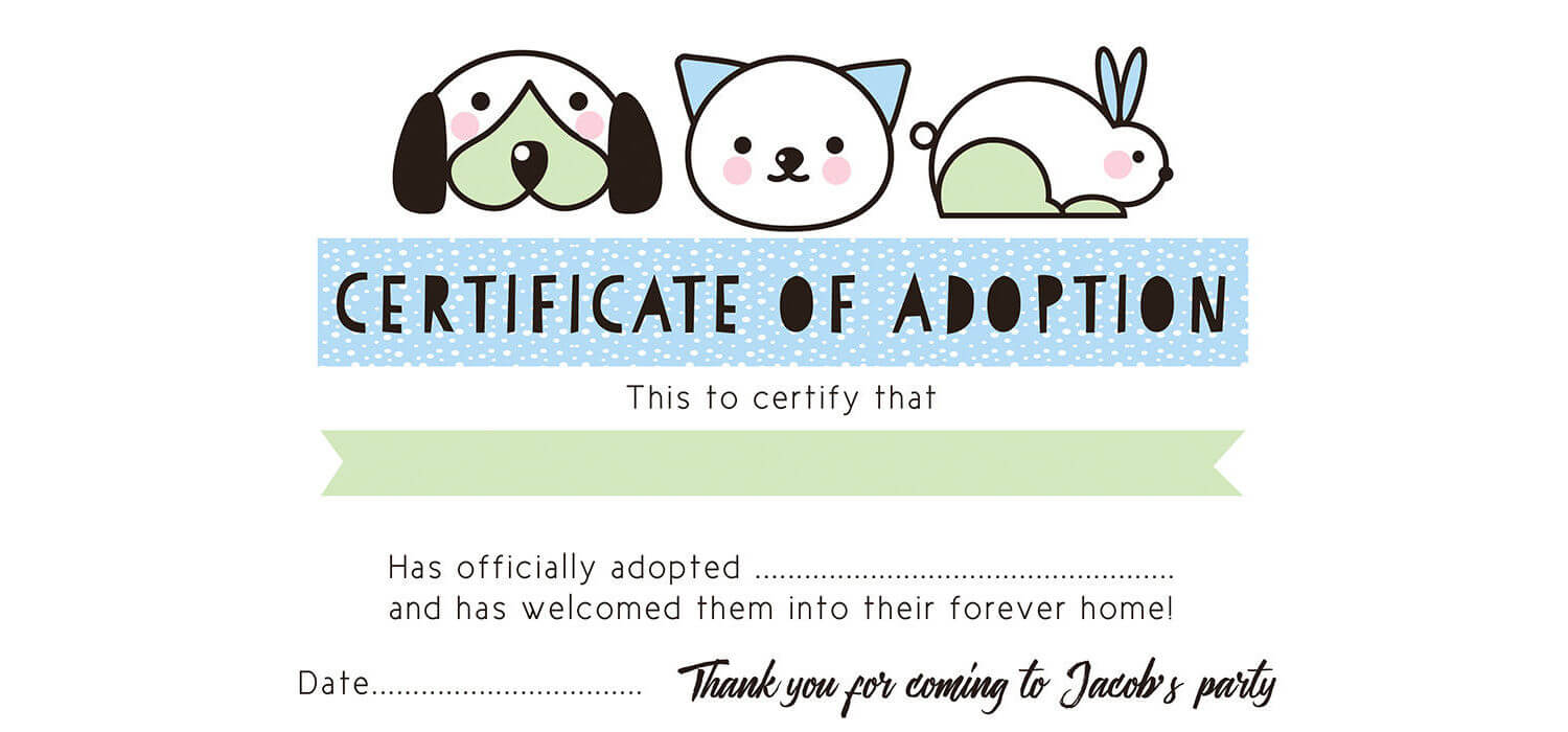 Pet Rescue Party Pretend 'adoption Certificate' – Blue In Pet Adoption Certificate Template