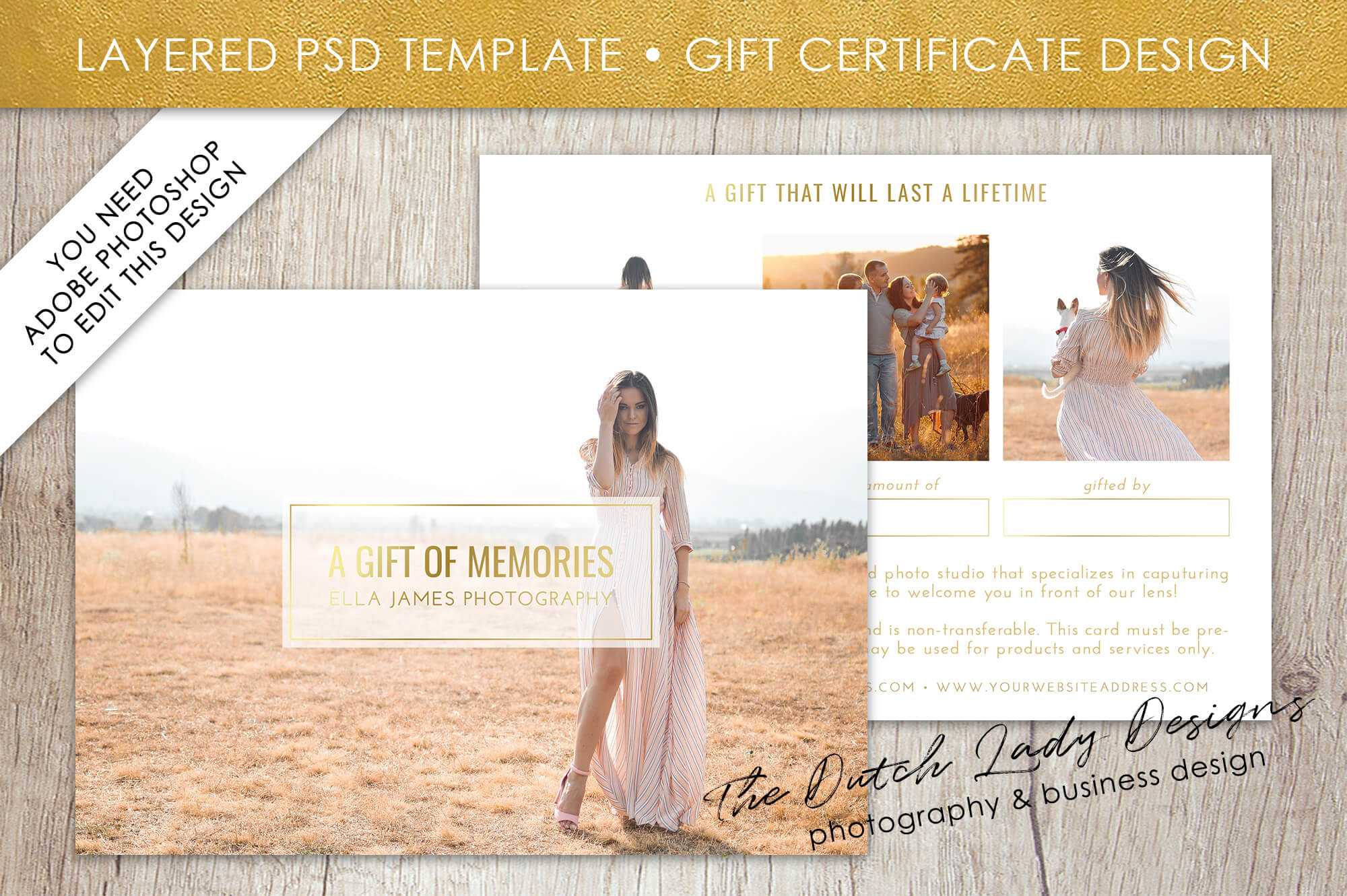 Photography Gift Certificate Template – Photo Gift Card – Layered .psd  Files – Design #31 For Photoshoot Gift Certificate Template