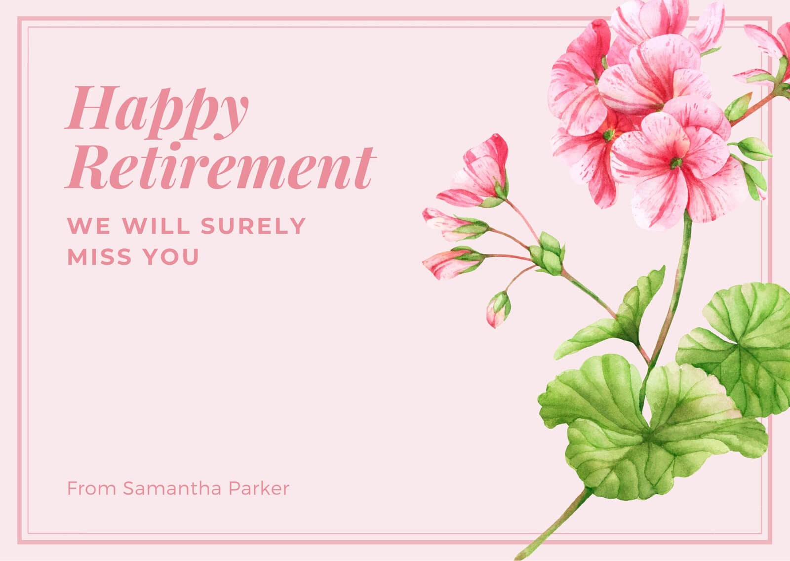 Pink Floral Watercolor Illustration Retirement Card Regarding Retirement Card Template