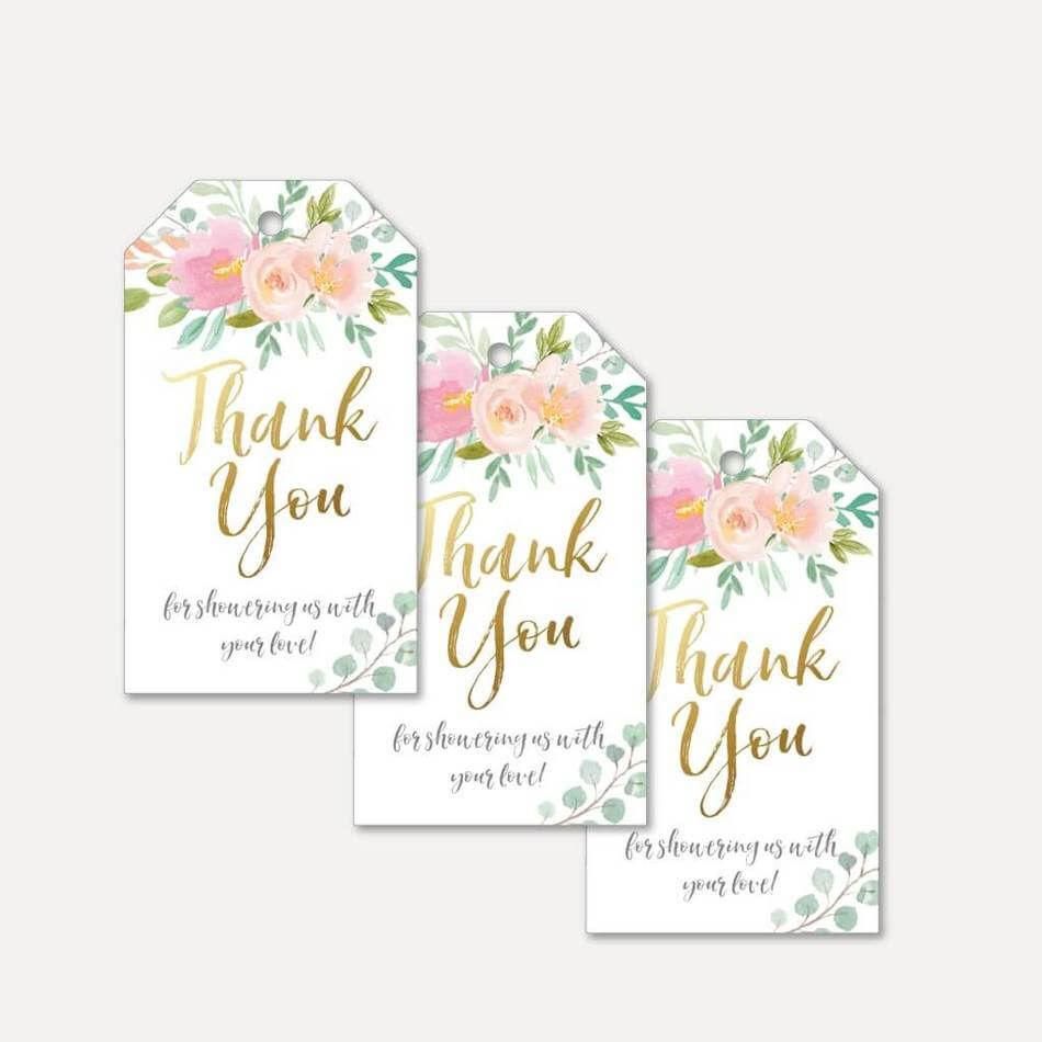 Pink Pastel Floral Baby Shower Thank You Favor Tags Template For Template For Baby Shower Thank You Cards
