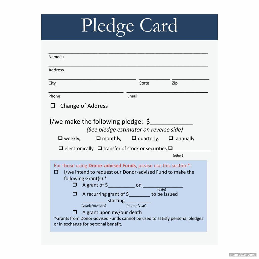 Pledge Card Template Printable - Printabler Throughout Free Pledge Card Template