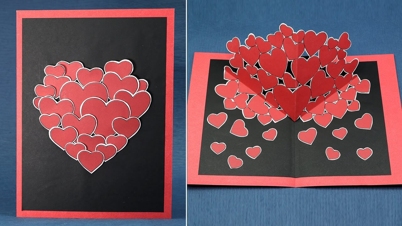 Pop Up Valentine Cards Diy | Vallentine Gift Card With Pixel Heart Pop Up Card Template