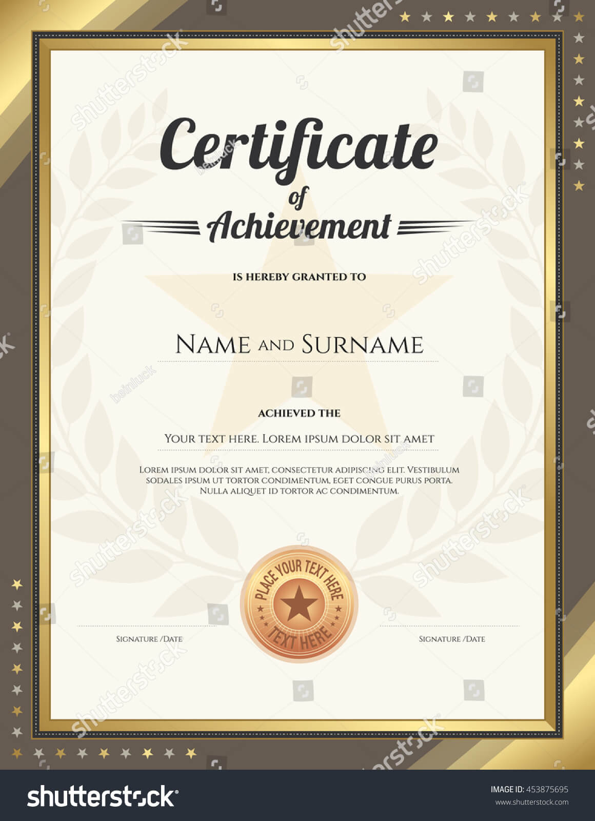 Portrait Certificate Achievement Template Gold Border Regarding Star Of The Week Certificate Template