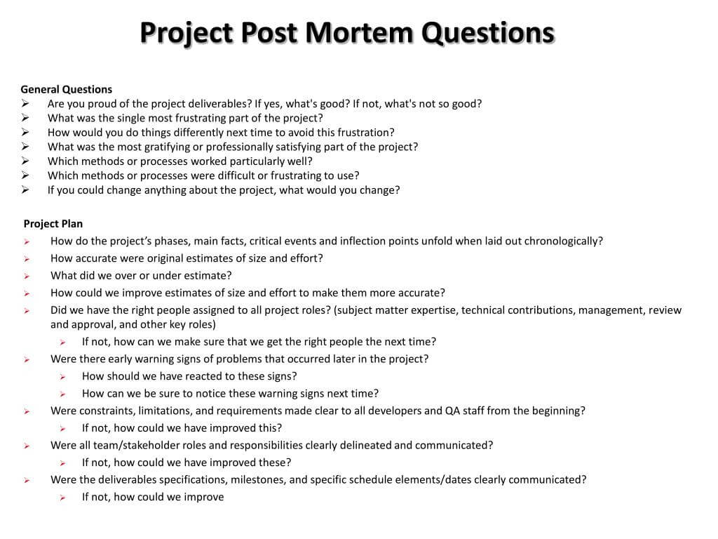 Ppt – Project Post Mortem Questions Powerpoint Presentation With Regard To Post Mortem Template Powerpoint