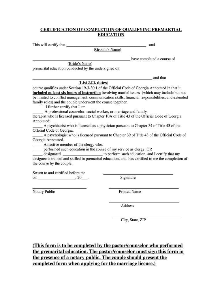 Premarital Counseling Certificate – Fill Online, Printable Intended For Premarital Counseling Certificate Of Completion Template