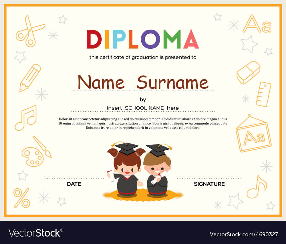 Preschool Kids Diploma Certificate Template Throughout School Certificate Templates Free