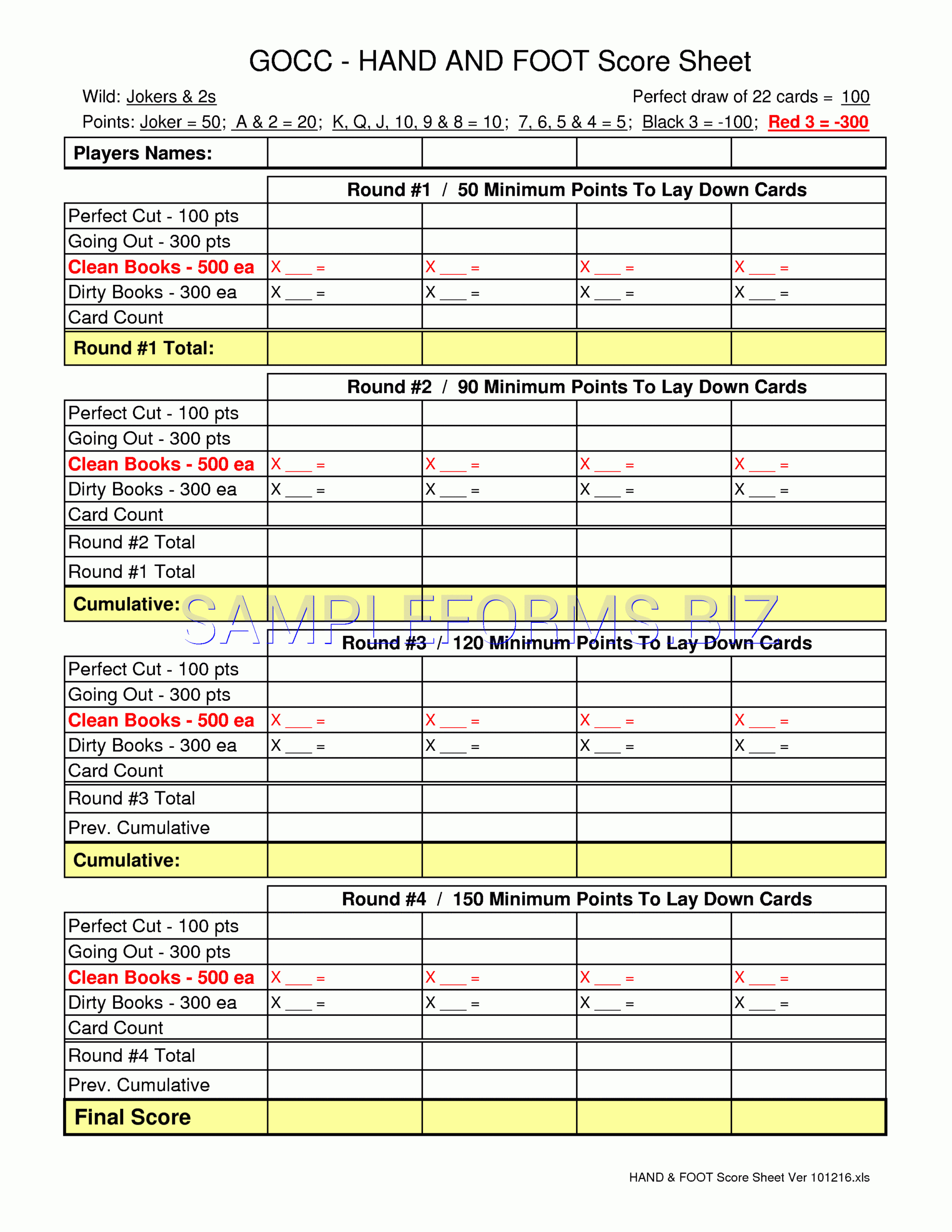 Preview Pdf Hand & Foot Score Sheet 2, 1 Regarding Bridge Score Card Template